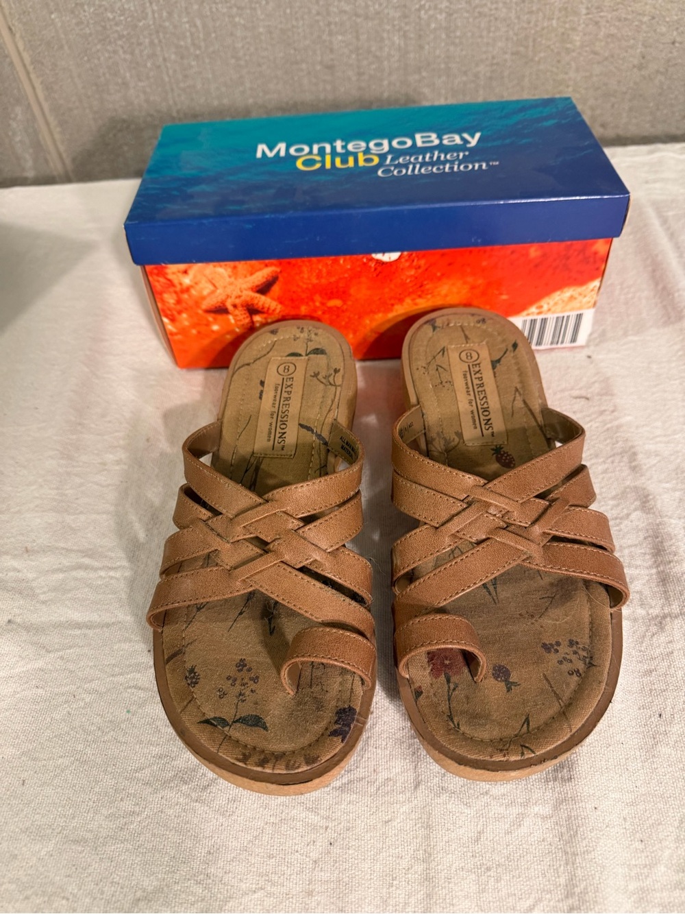 Montego Bay Club Tan Crisscross Slip-On Kids Sandals